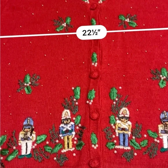Vintage Red Christmas Cardigan with Nutcracker Design - Picture 5 of 7